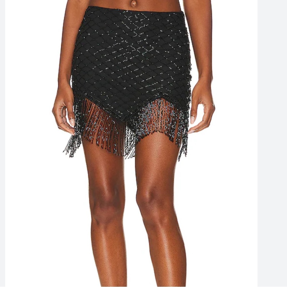 MAJORELLE Black Fringe Skirt
